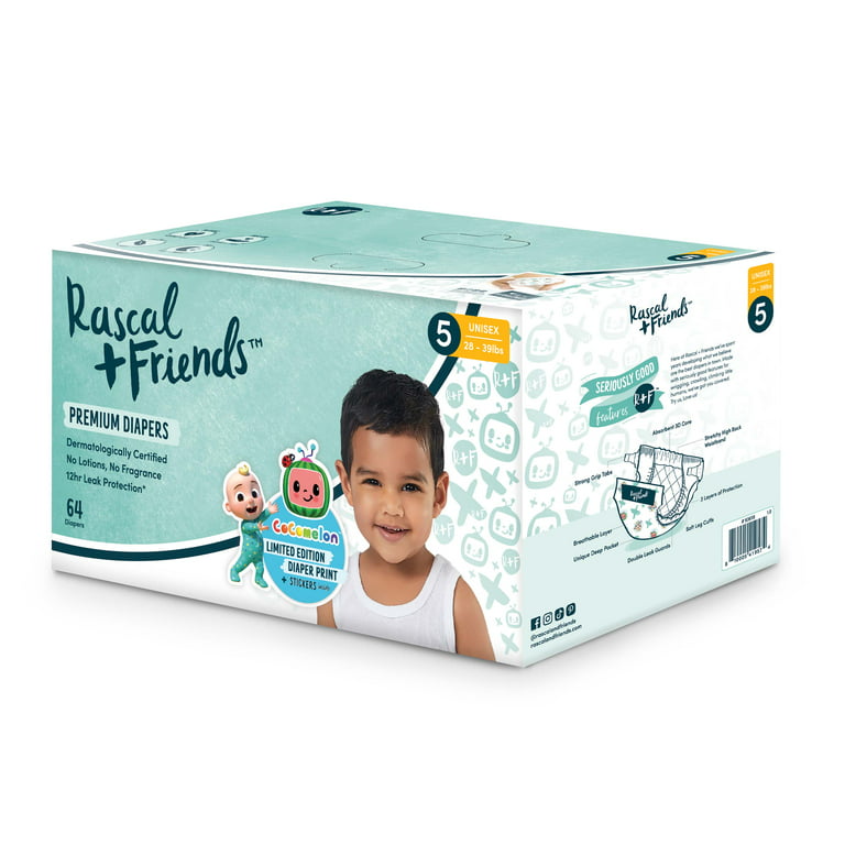 Rascal + Friends Diapers CoComelon Edition Size 5, 64 Count
