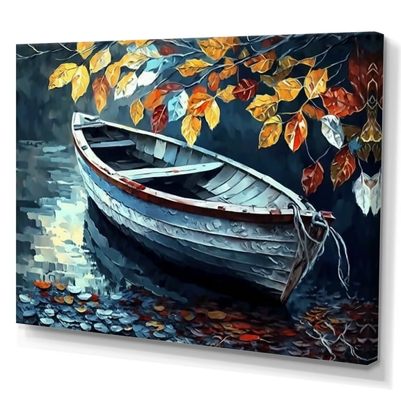 Designart Canoe On A Lake In Fall V Canvas Wall Art