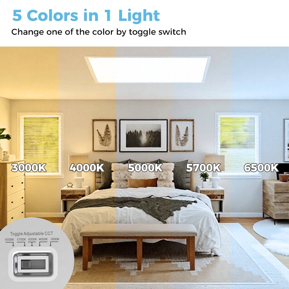 6 Pack 2x4 LED Flat Panel Light 5 Color Temperature 5 Power Adjustable 0-10V Dimming 7700 Lumens 120-277V Commercial Home Ceiling Light