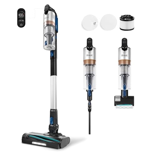 Aspiradora inalámbrica LEVOIT con filtro HEPA, aspiradora vertical con diseño antienredos, hasta 60 minutos de autonomía, potente succión, ligera, minicepillo motorizado, para alfombras, suelos duros