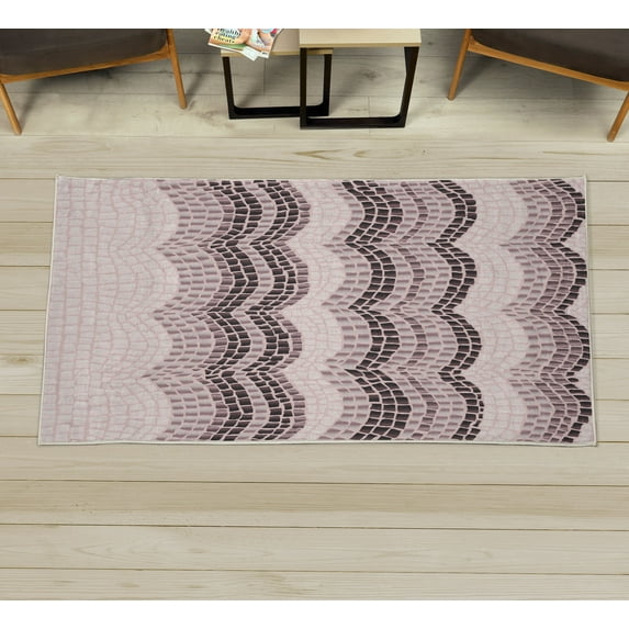 Tiles Decorative Rug, Gradient Colored Mosaic Waves Setting Antique Roman Royal Dated Retro Patterns, Quality Carpet for Bedroom Dorm and Living Room, 6 Sizes, Pale Rose, by Ambesonne