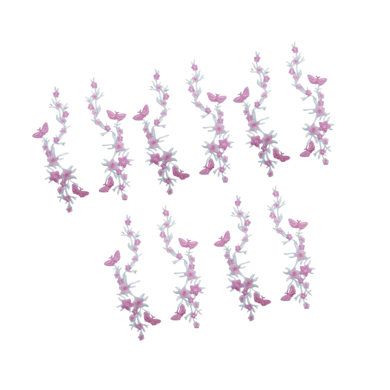 FVDPWYE 10 Pieces Butterfly Flower Embroidered Iron on Patches for Bag Clothes Pants pink