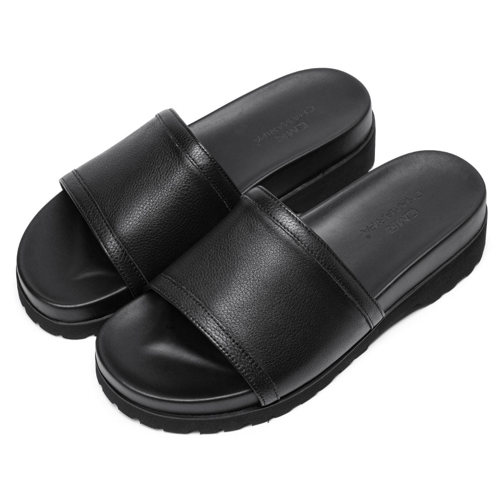 CMR CHAMARIPA Men Height Increasing Slippers Black Leather 