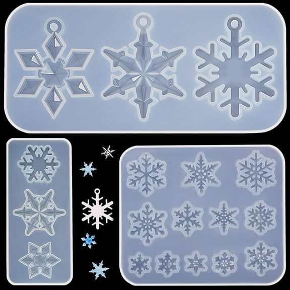 3 Pcs Christmas Snowflake Silicone Moulds, Resin Moulds Varying Sizes for Epoxy Resin, 3D Crystal Resin Ornament Molds for DIY Xmas Tree Decoration Gift Pendant Mold Keychain