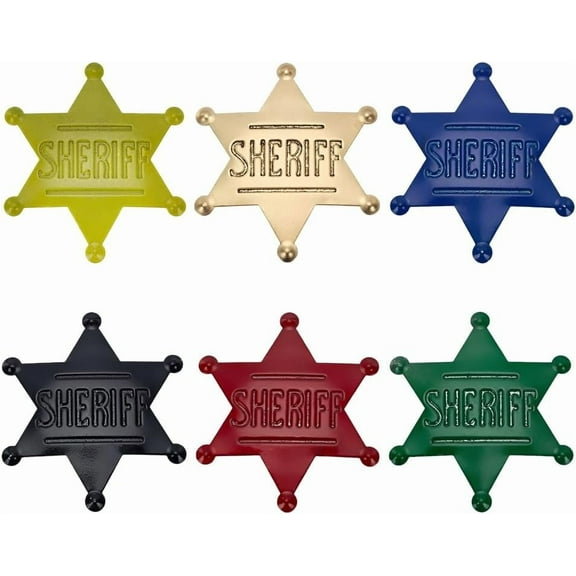 6 PCS Metal Sheriff Badge 6 Colors 2.3x2.6inch Vintage Western Cop Star Badge Iron Star Shape Cowboy Brooch Pin Reusable Brooches for Clothes Backpack Decoration Party Keepsake diy