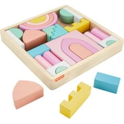 Fisher-Price Wooden Pink Castle Building Block Set, Stacking Pretend Play for Toddlers 2+, 28 Pieces
