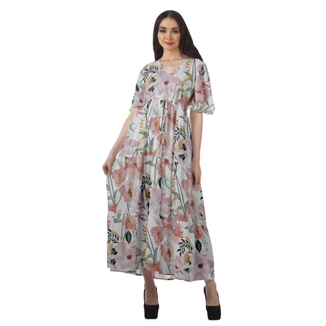 Moomaya Robes de Soirée pour Femmes Grande Taille Imprimées Tenue Décontractée Vêtements pour Dames