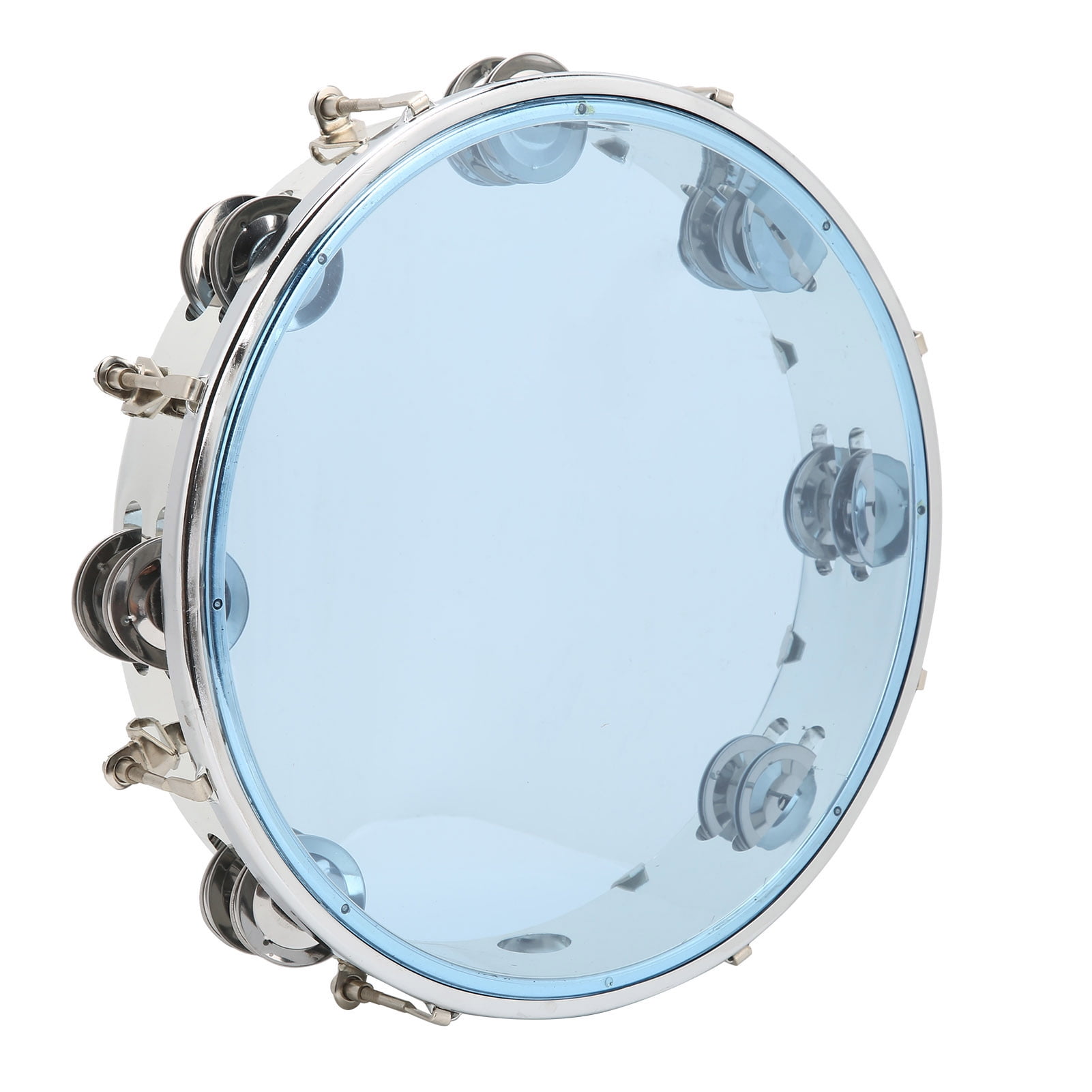 MBAT Tambourine Adjustable Double Row 10in Percussion Jingles Instrument for PartyBlue
