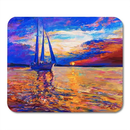 Colorful Sailboat Paintings SIDONKU Colorful Color Oil Painting on Canvas Sunset Over The Sea and Sailboat Modern Orange Landscape Mousepad Mouse Pad Mouse Mat 9x10 inch ()