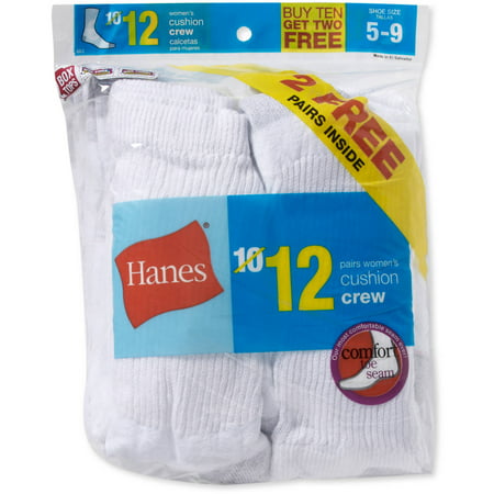 Hanes Ladies Cushioned Crew Socks, 10 + 2 Bonus Pack - Walmart.com