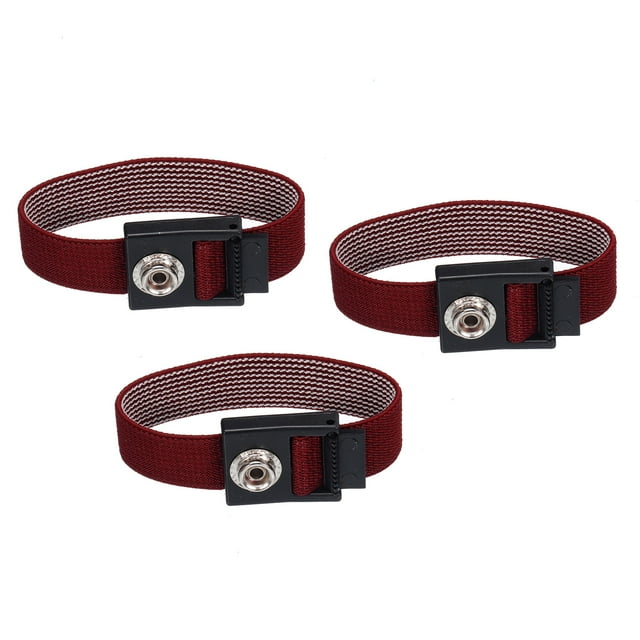 Unique Bargains 3Pcs ESD Anti Static Wrist Strap, 3.5 Inch Adjustable Antistatic Bracelet Silver Yarn Electronics Repair Red
