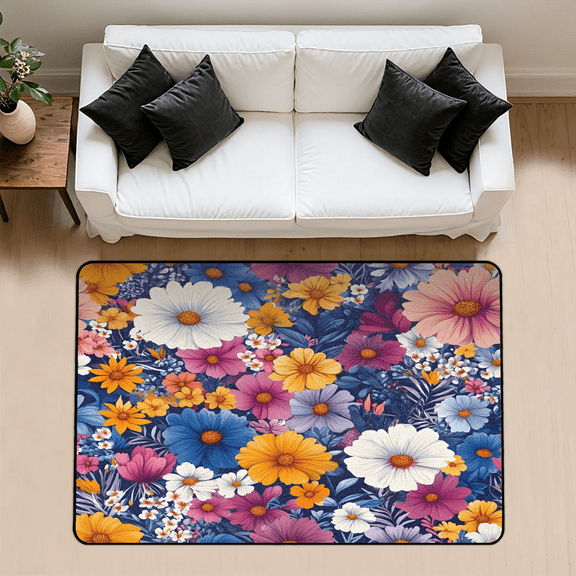 CURLYOOT Daisy Flowers Area Rug 3x5 Ft Rugs for Entryway Entrance Kitchen, Washable Non Slip Colorful Indoor Floor Carpet for Bedroom Living Room