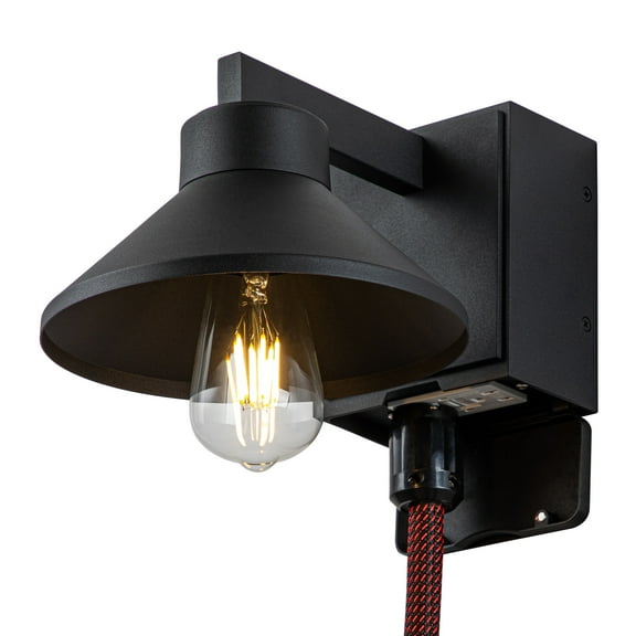 C Cattleya 1-Light Matte Black Outdoor Barn Light Built-In GFCI Outlets 1 pack