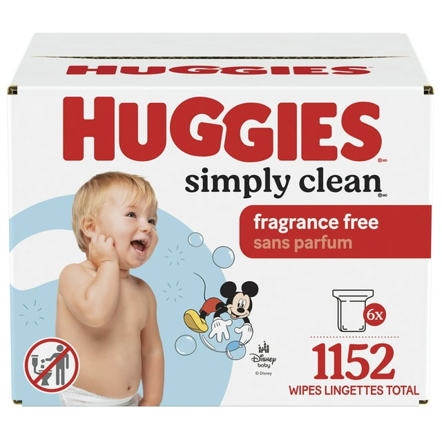 Huggies Simply Clean Baby Wipes, UNCENTED, 6 Refill Packs, 1,152 Wipes