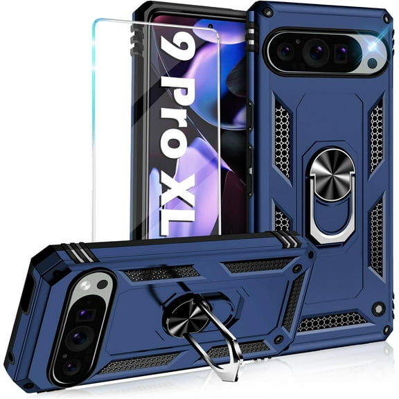 MYKOMI for Google Pixel 9 Pro XL Case with Screen Protector, Military Grade Pixel 9 Pro XL Phone Case Rugged Shockproof Heavy Duty Protective Cover Kickstand Magnetic Ring Holder for Google 9 Pro XL
