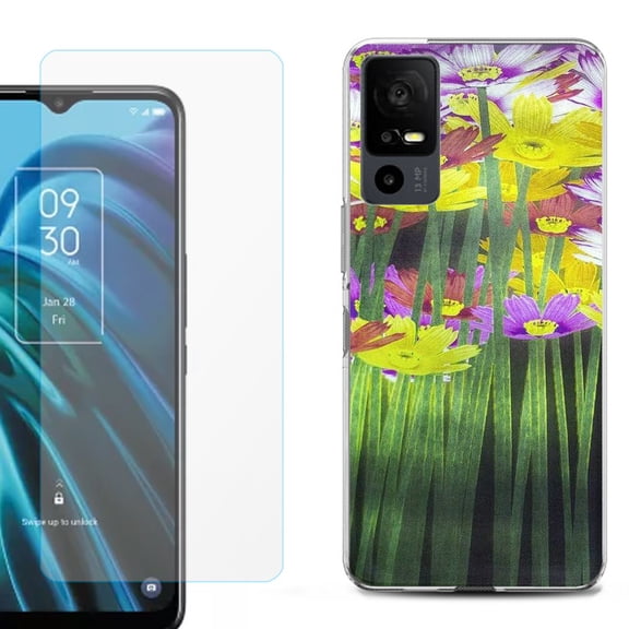 OneToughShield ® for TCL 40 XE 5G Shockproof Fashion Phone Case, with Tempered Glass Screen Protector - Dream Flower