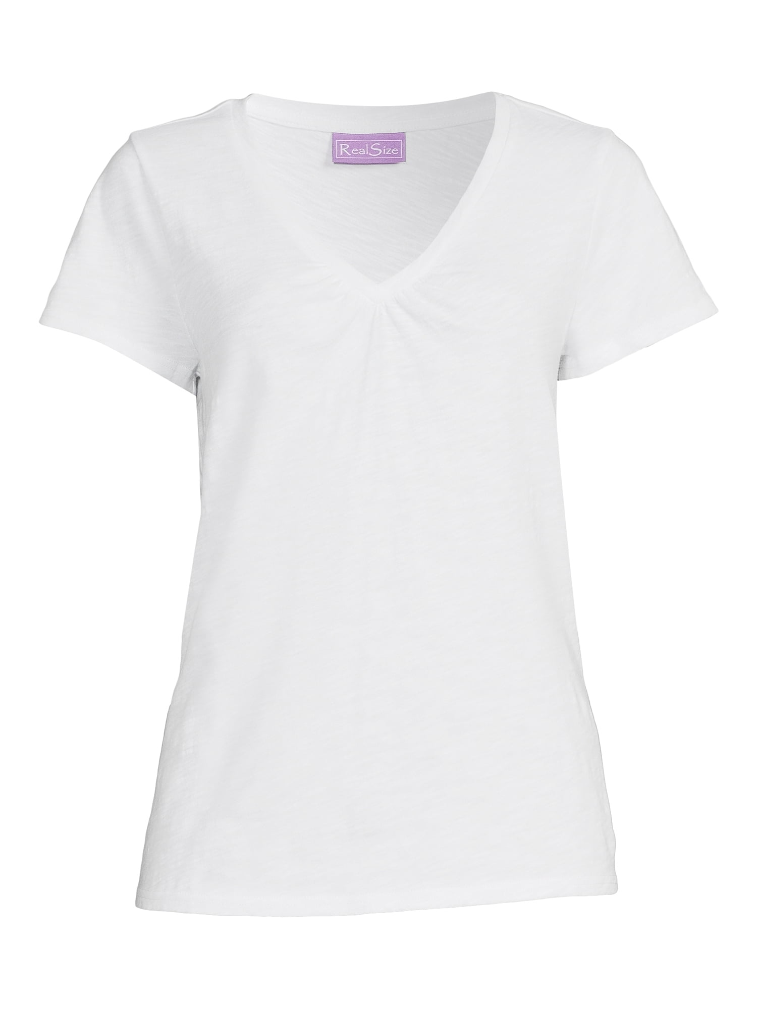 RealSize Women's Shirred V-Neck Tee with Short Sleeves, Sizes XS-3XL