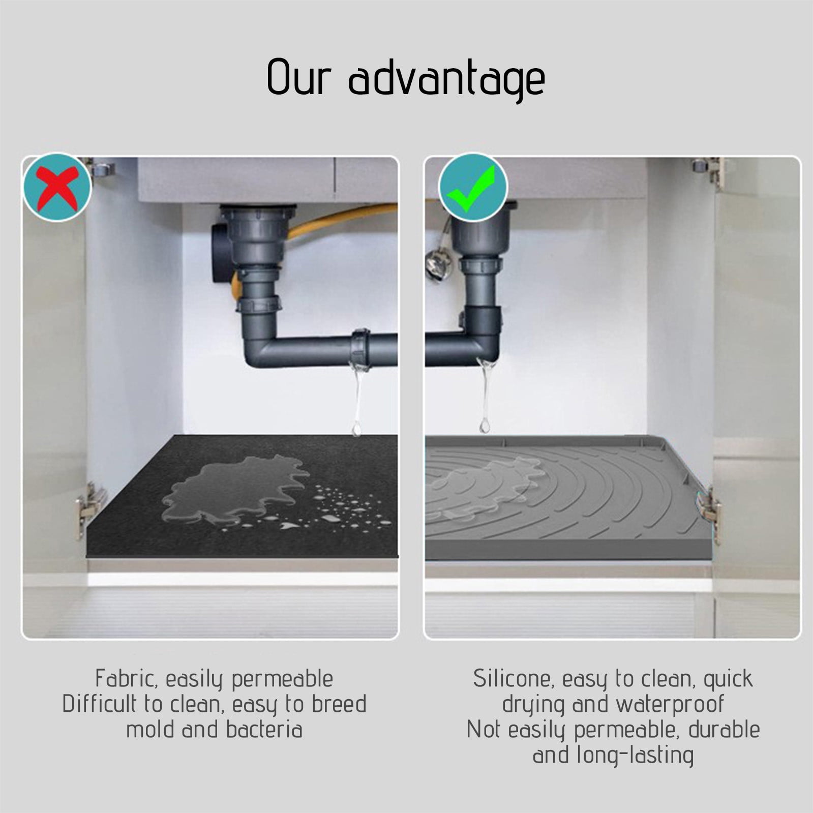 SHIMELE Non-Slip Kitchen Cabinet Liner, Under Sink Drip Tray Mat, Waterproof Shelf Padding, Eco-Friendly Cabinet Protector for Bathroom, Kitchen Organization