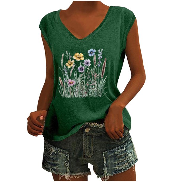 Camisetas Casuales de Manga Corta Gradiente Impreso Cuello Redondo Superior, Camiseta de Moda de Poliéster para las Mujeres, Lavado a Mano Verano Primavera