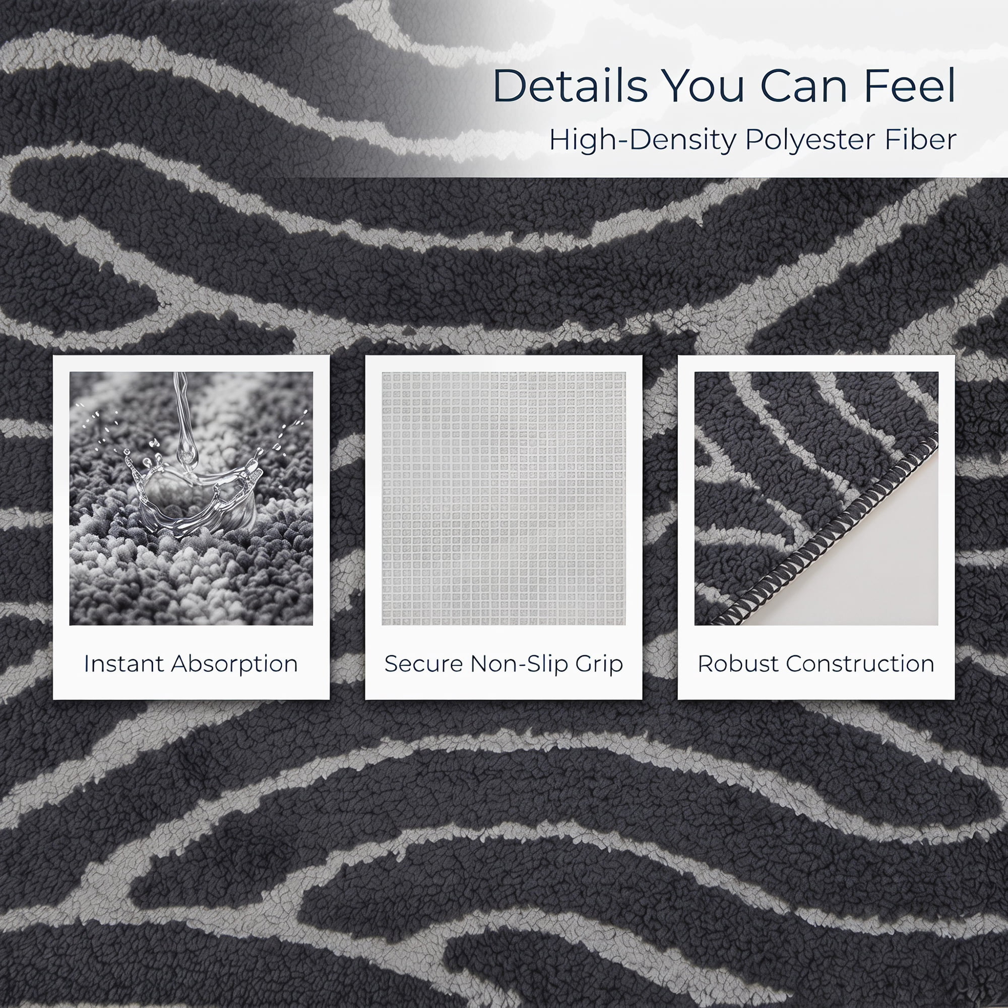Unique Bargains Geometric Soft Microfiber 3D Textured Plush Bath Mat Gray 24" x 16"