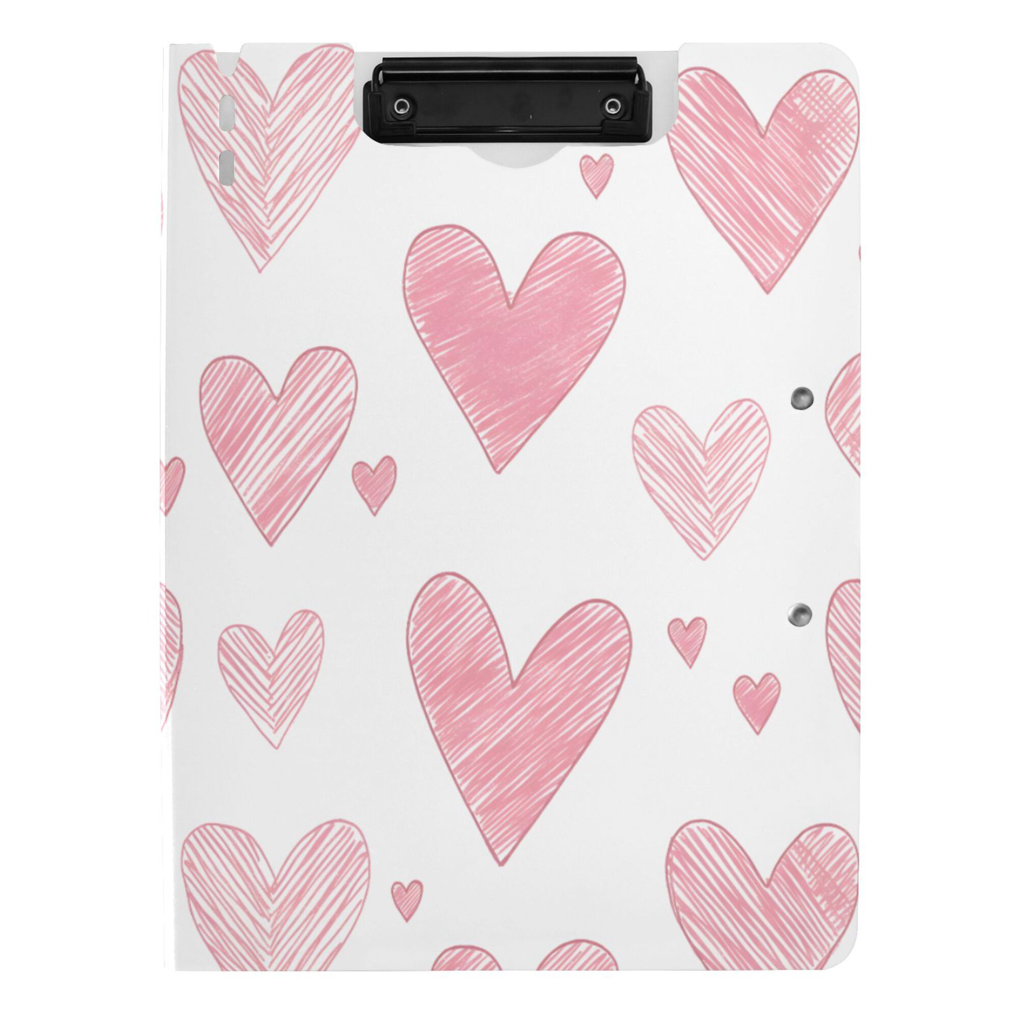 FORMRS A4 Clipboard Folder with Pen Holder Horizontal Foldable School Office Binder, Hand Drawn Hearts