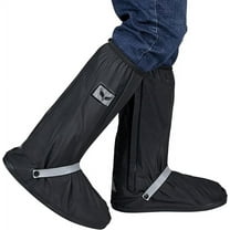 Waterproof Rain Boot Shoe Covers for Men Women with Reflector, Black Non-slip Reusable Boot Covers with Side Zipper, Foldable Anti-Snow Shoe Covers Rainproof Overshoes Over Shoes Galoshes