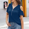 thumbnail image 3 of Timegard Womens Plus Size Tops Zipper V Neck Cold Shoulder Short Sleeve Slim Fitting Tee Casual Comfy Tops, 3 of 8