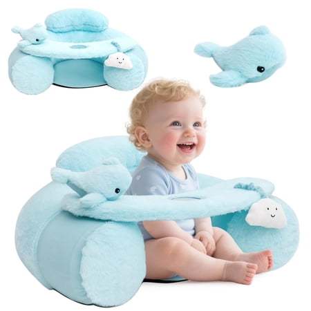 Baby Sit Me Up Seat, Inflatable Baby Seat with Cover for Babies 3-36 Months,Portable,Inflatable Sit & Play Floor Seats for Sitting Up (Blue)