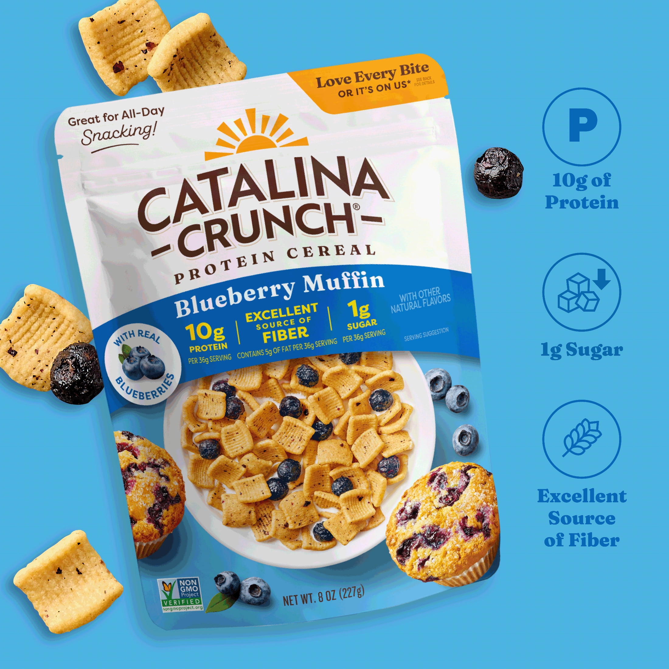 (4 pack) Catalina Crunch Protein Cereal, Blueberry Muffin With Real Blueberries 8 oz
