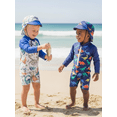 thumbnail image 4 of BemeyourBBs Toddler Baby Boy One Piece Swimsuit Kids Infant Bathing Suit Long Sleeve Rash Guard Half Zipper Dinosaur Swimwear Sunhat Set UPF 50+, 4 of 9