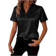 thumbnail image 2 of LVHAOGJOB Short Sleeve Tees for Women Solid Color Shirts Tunic Loose V Neck Ladies Tops, 2 of 7