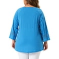 thumbnail image 3 of Agnes Orinda Women's Plus Size Tops Long Sleeve Crochet Panel Hollow Out Pleated Casual Tunics Blouse 3X Sky Blue, 3 of 6