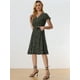 thumbnail image 2 of Vestido floral acampanado con cuello en V y puños con cinturón para mujer Allegra K Negro S, 2 of 6