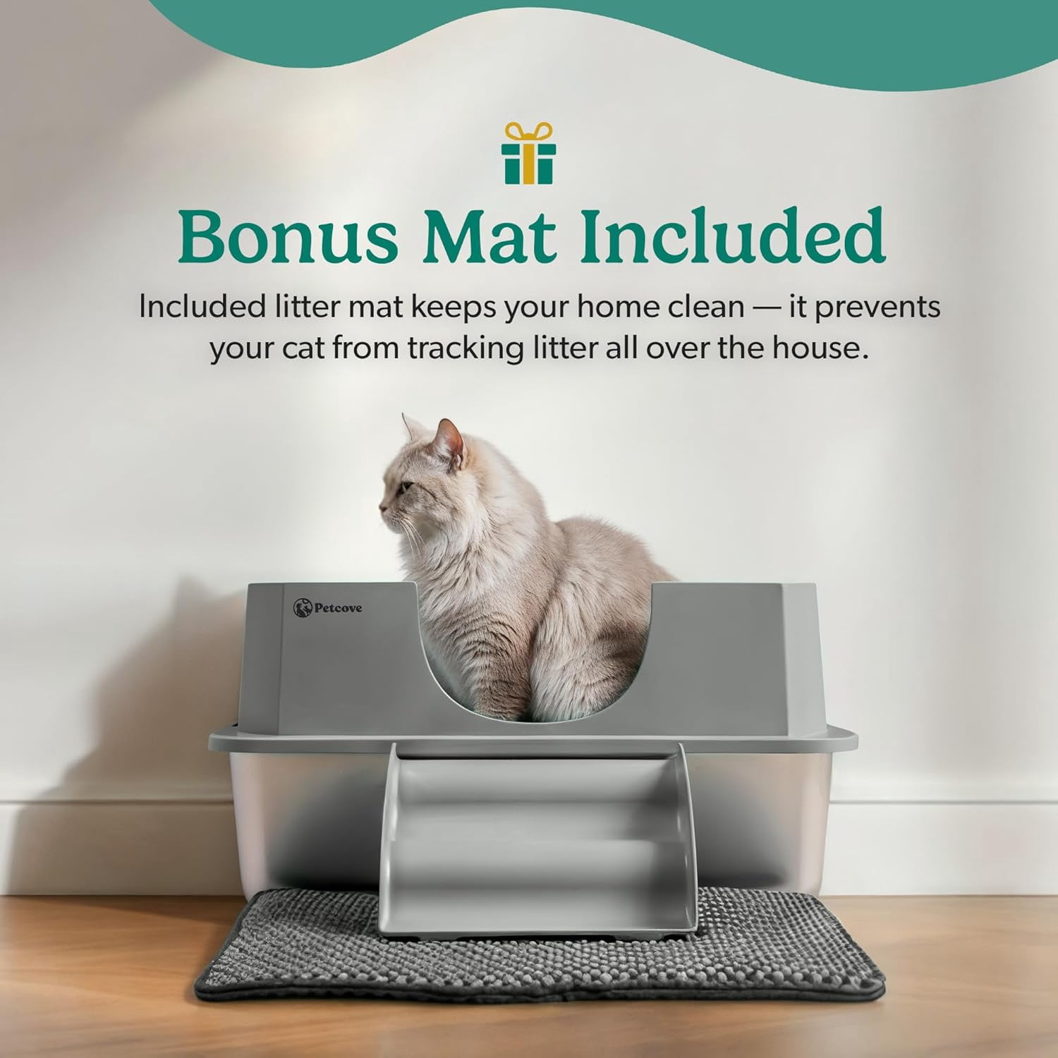 Petcove Stainless Steel Cat Litter Box XL with Lid – 3-in-1 Extra Large Covered Metal Cat Litter Box with High Wall Design & Carbon Filter – Gray