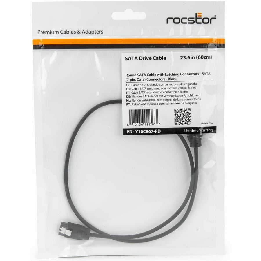 Rocstor Y10C867-B1 23.6in Round Sata Connectors Cabl Sata (7 Pin Data) Connectors-black