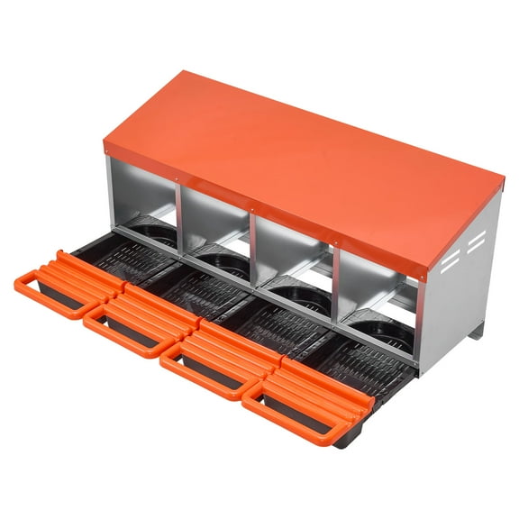 KFFKFF Chicken Nesting Boxes with 4 Compartments, Metal Egg-Laying Design Featuring Protective Collection Lids, Roll-Out Function, Simple Assembly, Suitable for Hens, Ducks, Chickens, Orange