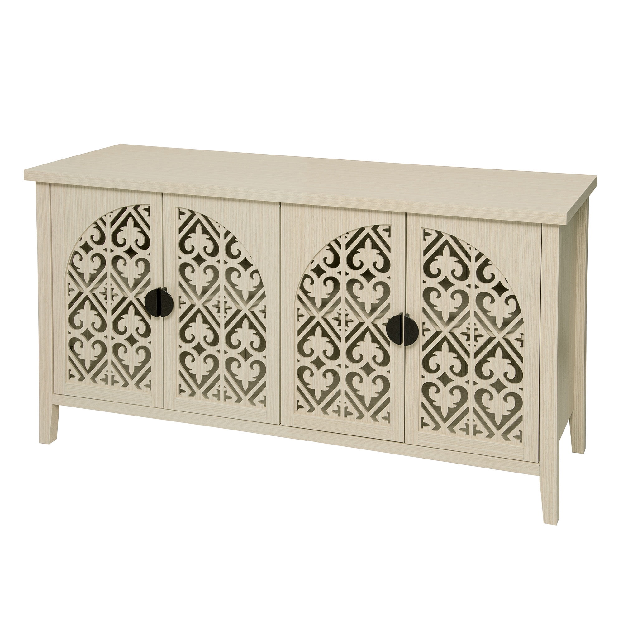BSHTI 4-Door Hollowed-Out Cabinet – Farmhouse Storage Cabinet with Carved Panels, Adjustable Shelf, Anti-Tip Safety, for Bedroom, Living Room, Study, Brown