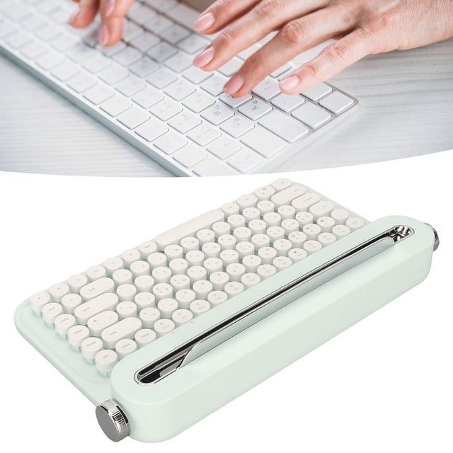 Clavier pour Machine à Écrire Sans Fil, Clavier BT Vintage 86 Touches avec Support Intégré, Clavier Rétro Esthétique Sans Fil avec Mignons Touches Rondes pour Appareils Multiples