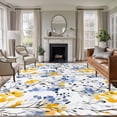 thumbnail image 3 of Vintage Yellow Area&nbsp;Rug 5x7ft Blue Wildflowers Leaves Abstract Botanical Non-Slip&nbsp;Washable Square&nbsp;Rugs Soft Felt Indoor Floor Mat for Bedroom Kitchen Living Room Bathroom, 3 of 9