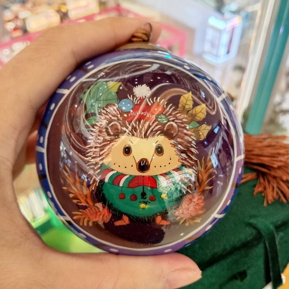 Hedgehog Blue - Inside Painted Glass Ornament with Premium Gift Box Handmade for Home or Office Perfect for Halloween, Thanksgiving, Christmas