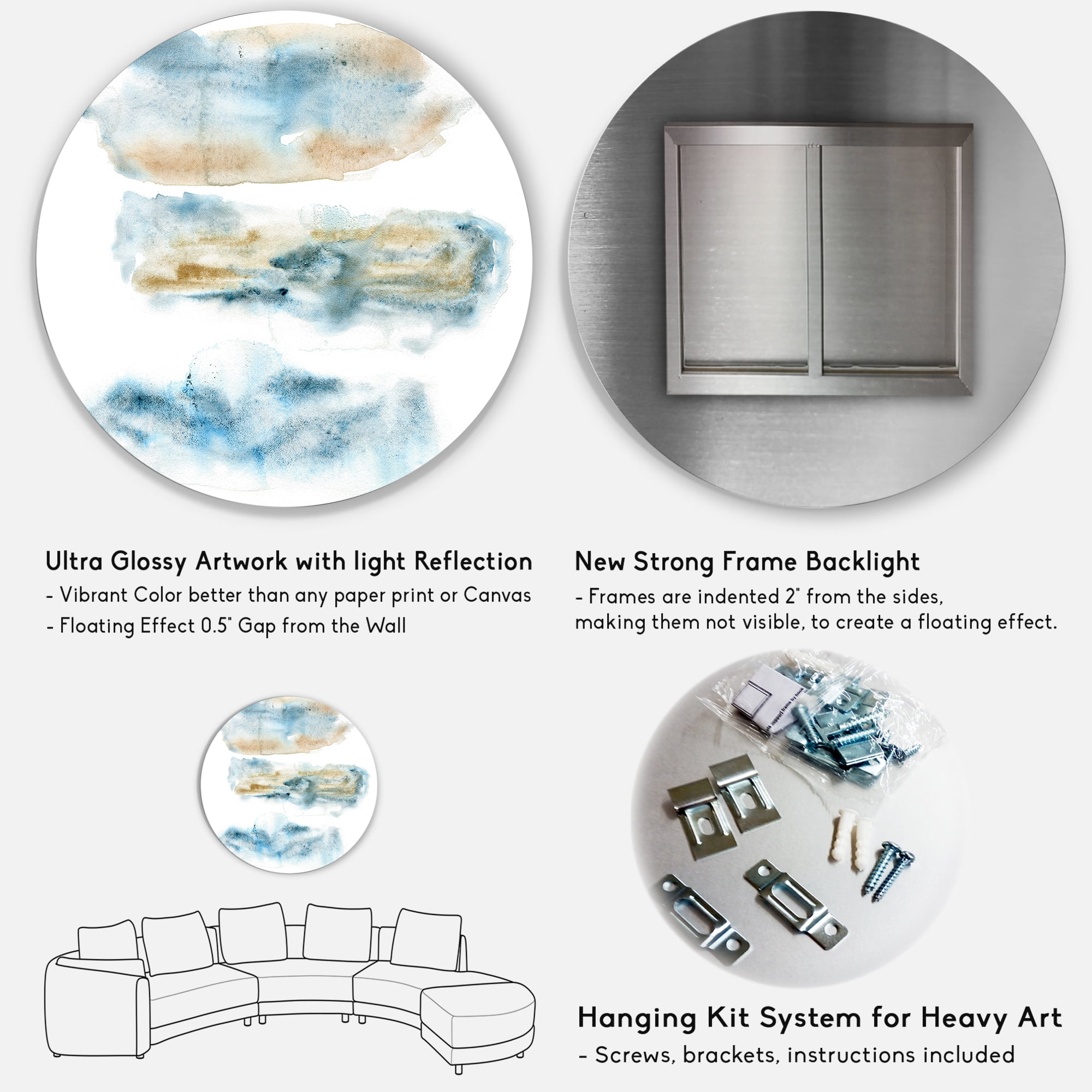 Designart 'Abstract Of Clouds Dark Blue Colored II' Modern Circle Metal Wall Art 11x11 - Disc of 11