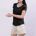 thumbnail image 5 of Wyobmus Women Basic T Shirt Casual Short Sleeve Basic Going Out Tops Slim Fitted V-Neck Tight T Shirts Blouse B-Black, 5 of 5
