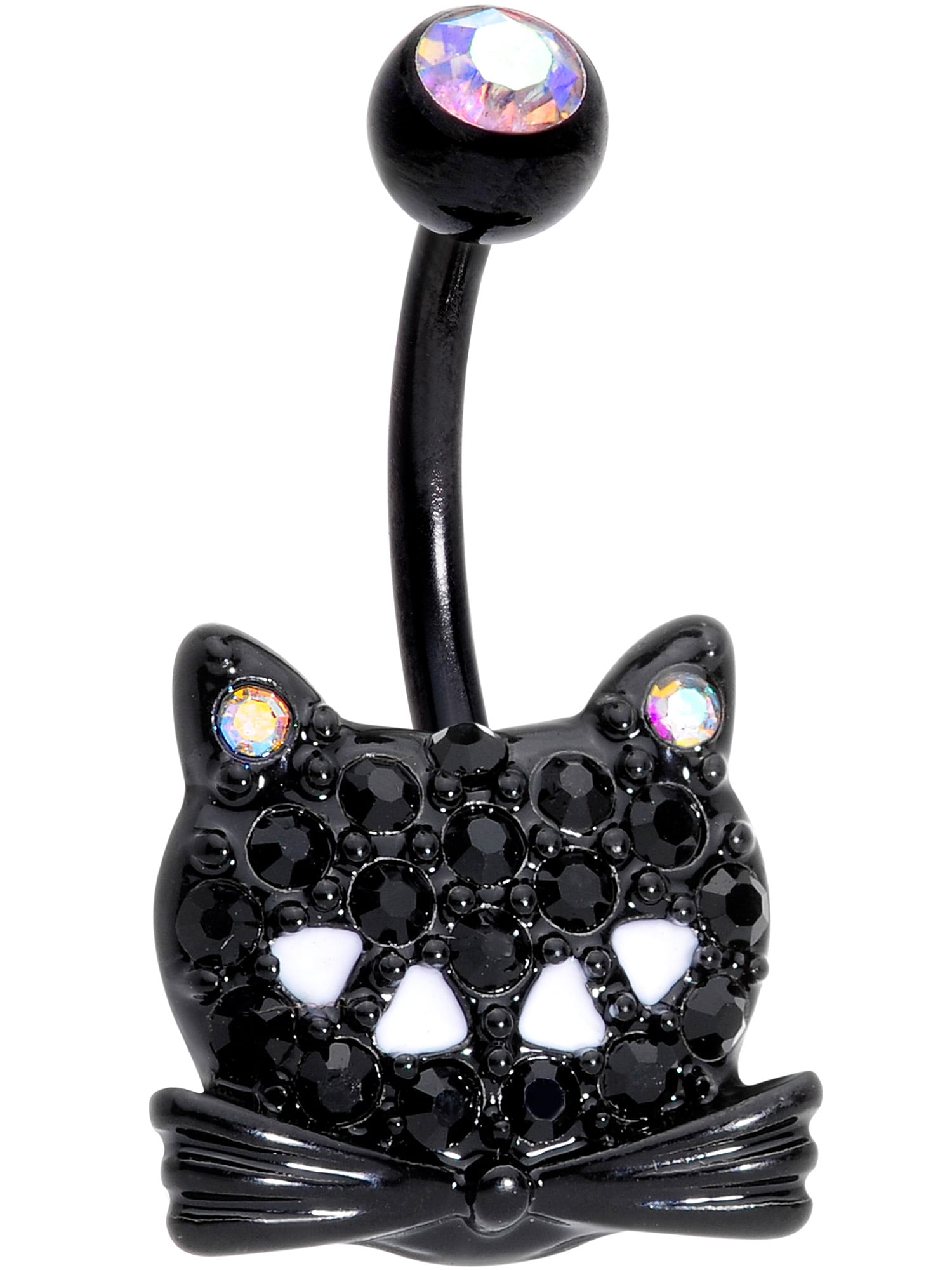 Body Candy 14G Black Anodized Steel Navel Ring Piercing Aurora Black Accent Black Cat Belly