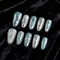 thumbnail image 1 of Presiona las uñas IMRAIN Blue Medium Almond con plata cromada, 1 of 7