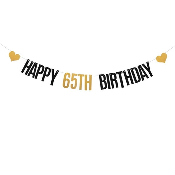 Black and Gold Glitter Happy 65th Birthday Banner for 65 Years Old 65th Birthday Party Decorations Supplies Pre-Strung HAPPY 65TH BIRTHDAY