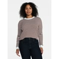 thumbnail image 3 of Time and Tru Women's Stripe Pointelle Rib Sweater with Long Sleeves, Lightweight, Sizes XS-XXXL, 3 of 6