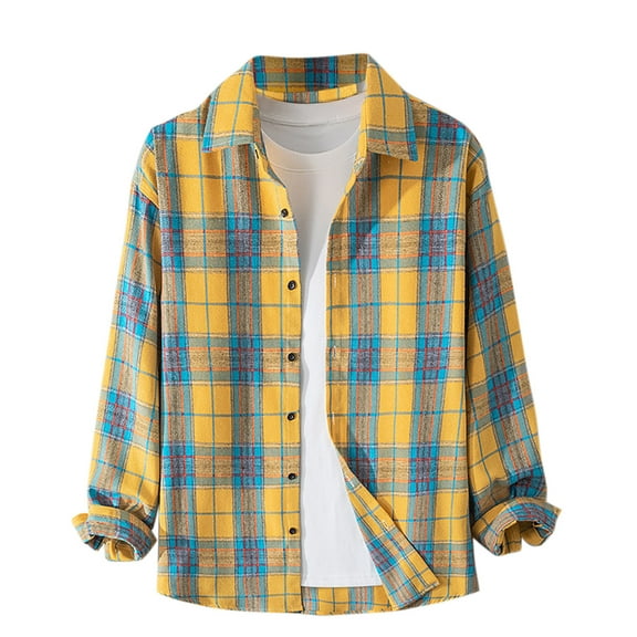 Aimik Flannel Shirt for Men Button Down Regular Fit Mens Flannel Shirt Long Sleeve Casual Plaid Flannel Shirt-Yellow XXXL