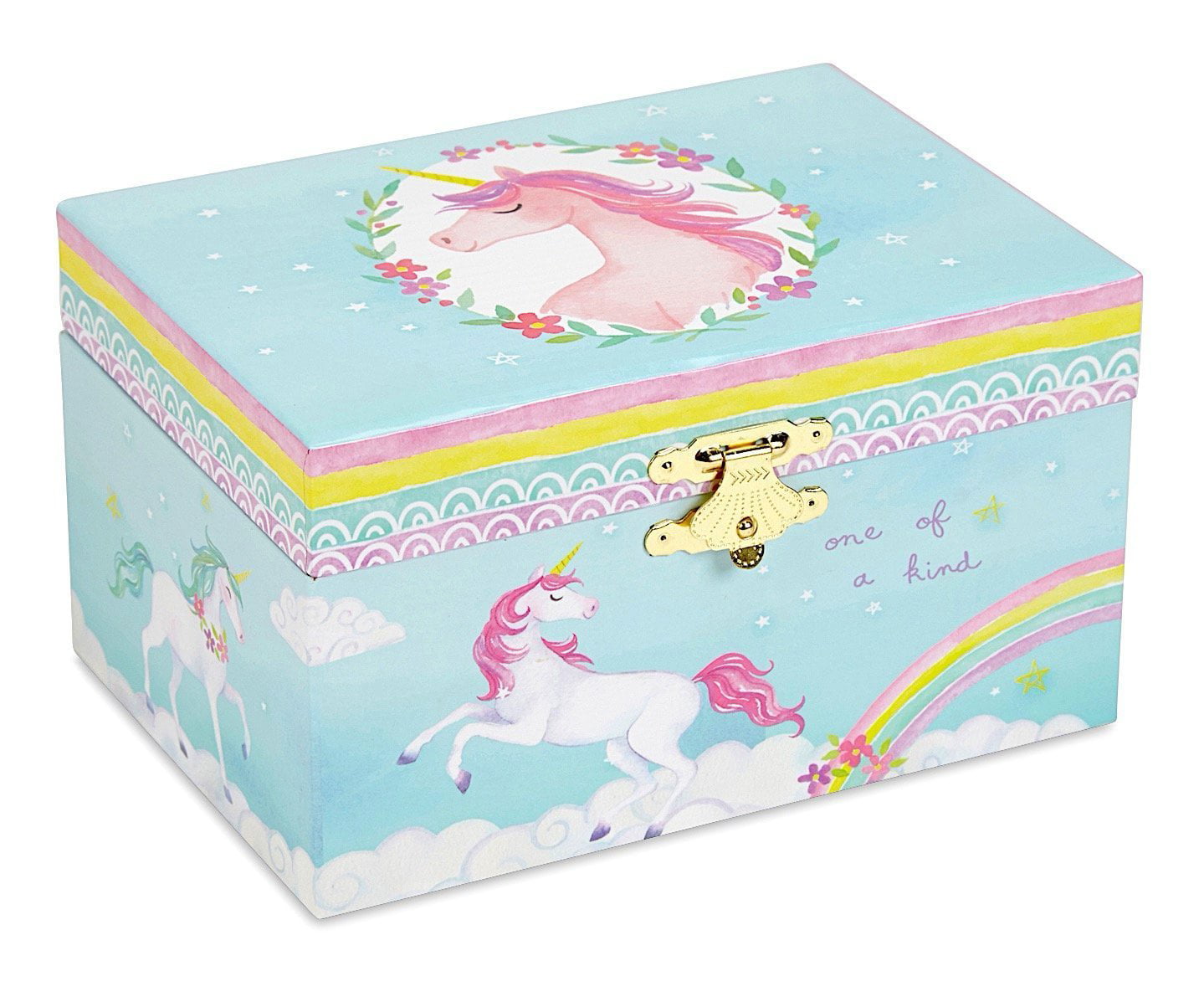 The Unicorn Tune Jewelkeeper Girls Musical Jewellery Storage Box with Spinning Unicorn Rainbow Design 