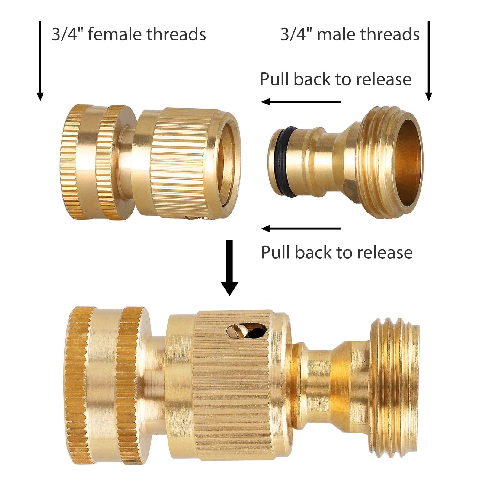 BoArt 2 Sets Garden Hose Quick Connector Set Solid Brass 3/4 Inch Water Fitings Thread Easy Connect No-Leak Male Female 