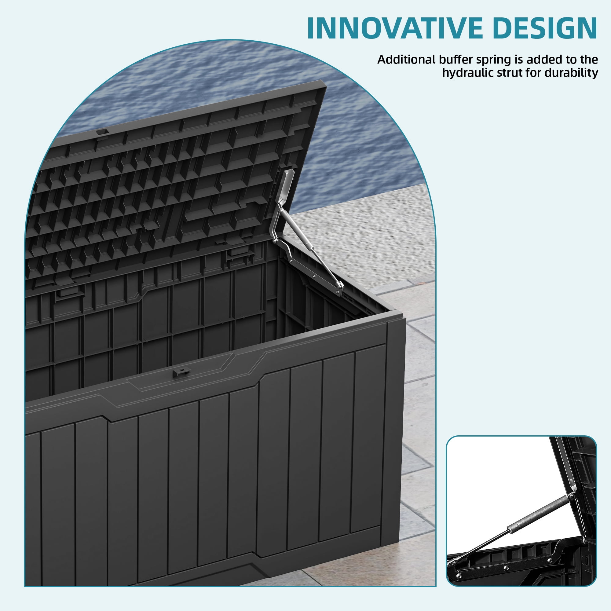 Uforic 100 Gallon Resin Outdoor Storage Box, Lockable Waterproof Deck Box for Patio Garden Cushion Tools, Black